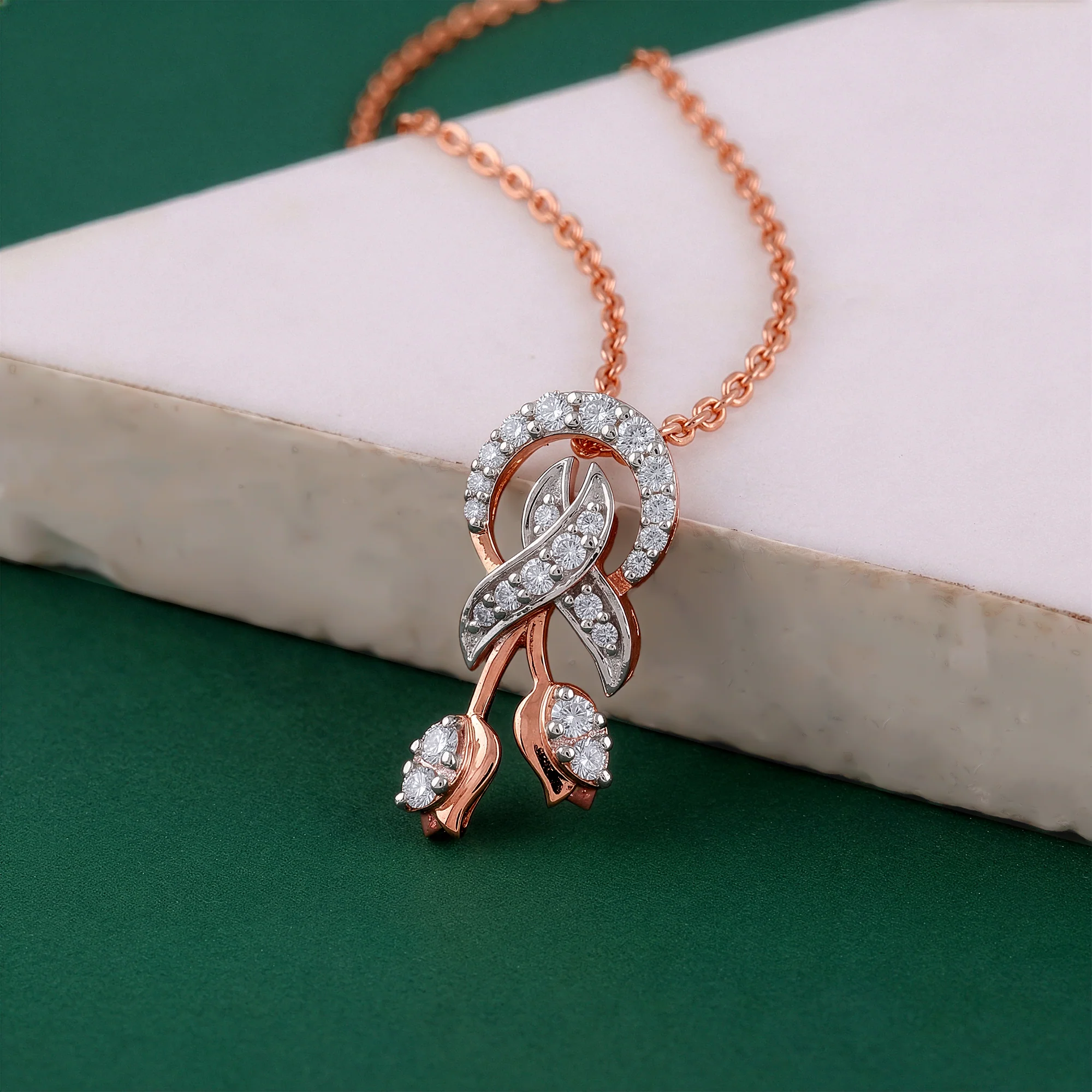 Rose Gold Floral Bond Lab Grown Diamond Pendant - Image 2