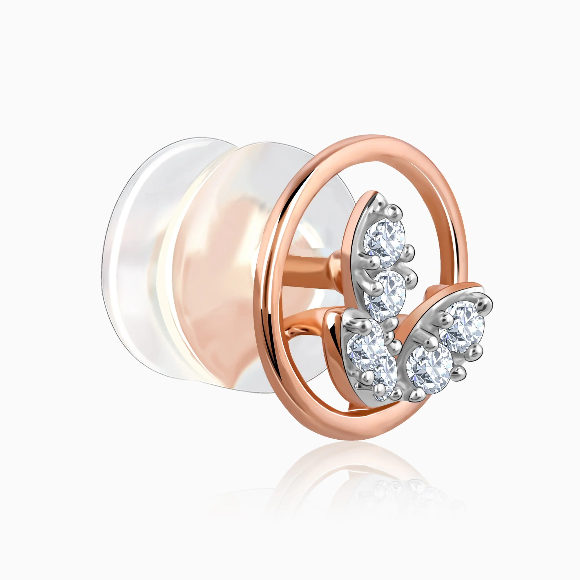 Rose Gold Floral Circle Diamond Earrings - Image 4