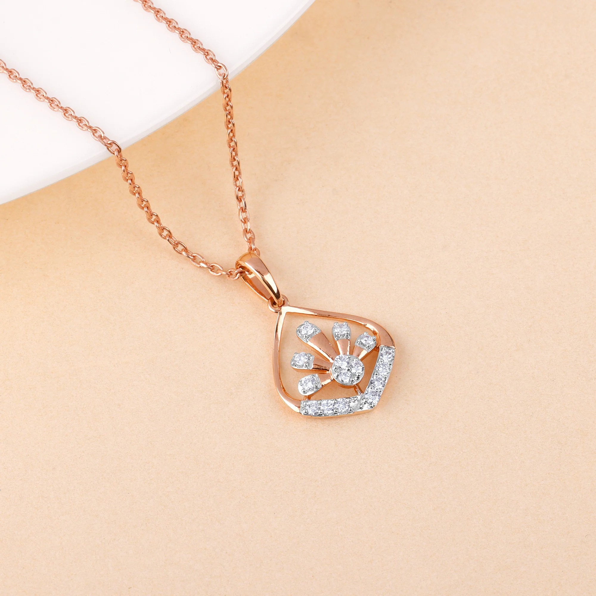 Rose Gold Floral Droplet Lab Grown Diamond Pendant - Image 2