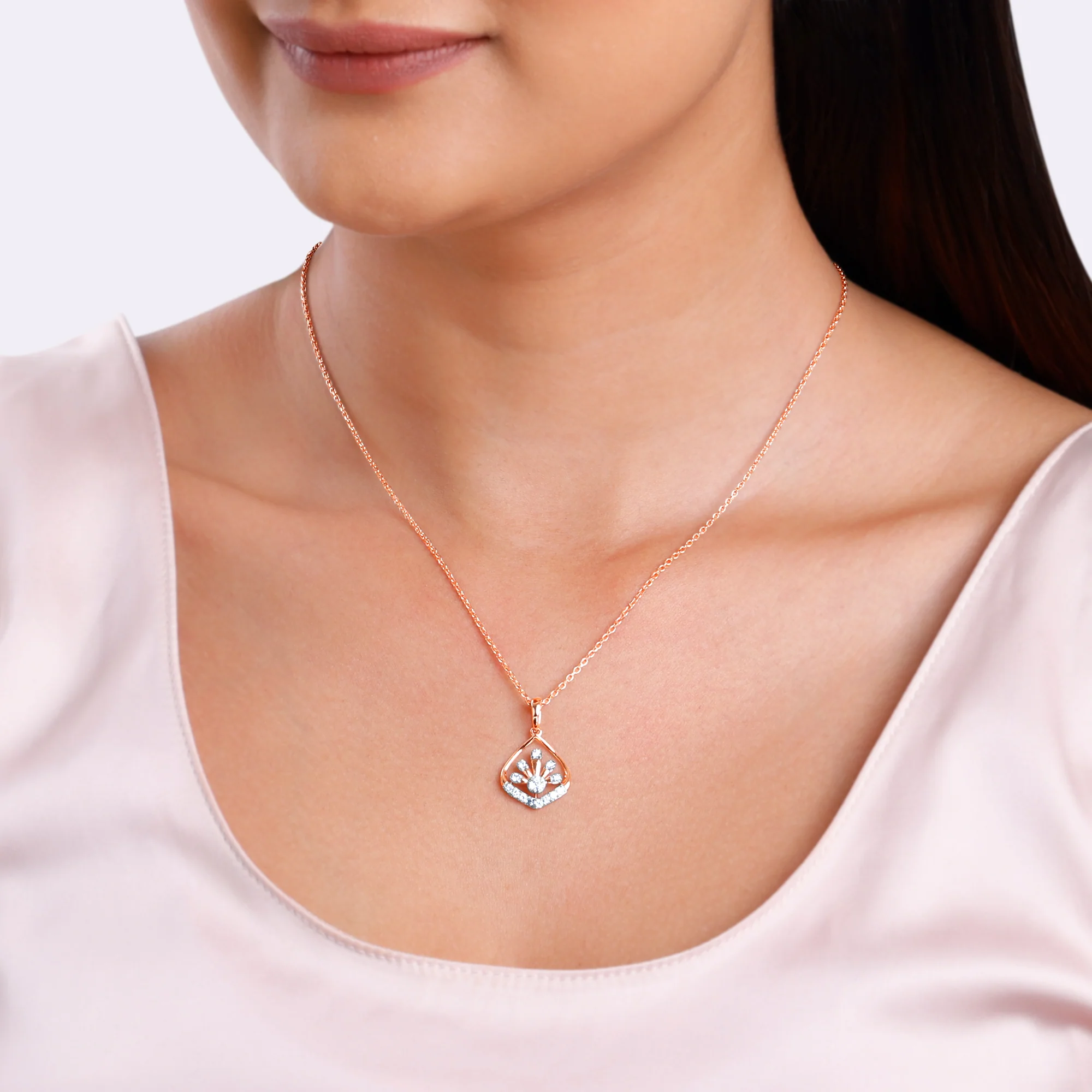 Rose Gold Floral Droplet Lab Grown Diamond Pendant - Image 3