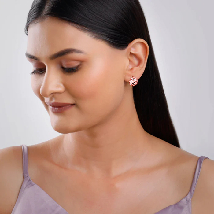 Rose Gold Floral Filigree Earrings - Image 3