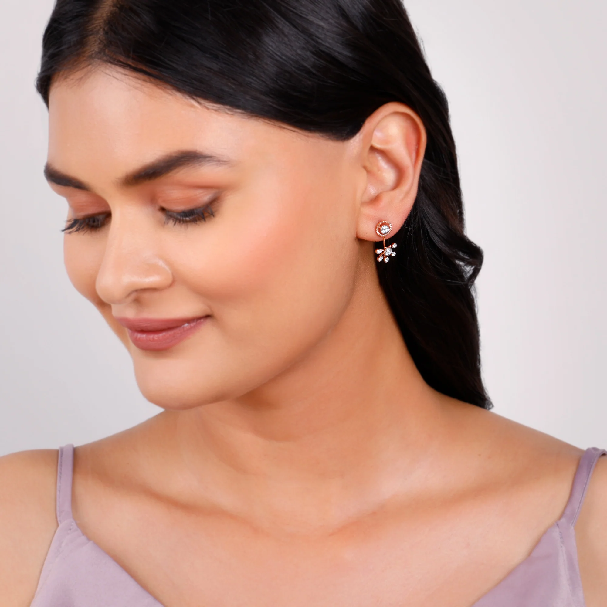 Rose Gold Floral Glam Lab Grown Diamond Earrings - Image 6