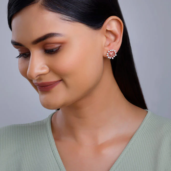 Rose Gold Floral Grace Heart Studs - Image 3