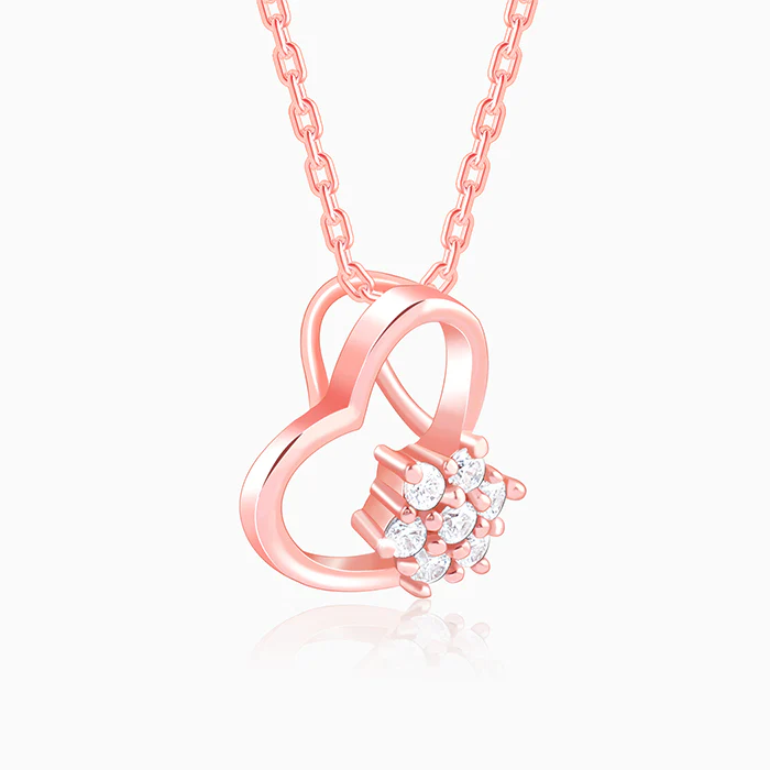 Rose Gold Floral Heart Pendant With Link Chain - Image 4