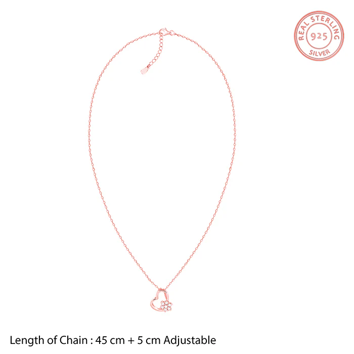 Rose Gold Floral Heart Pendant With Link Chain - Image 6