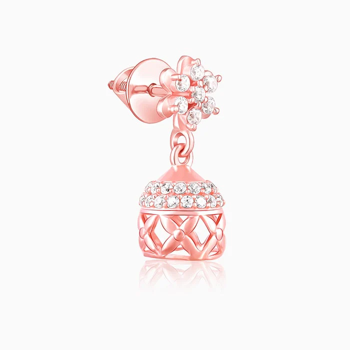 Rose Gold Floral Jaali Jhumki Earrings - Image 4