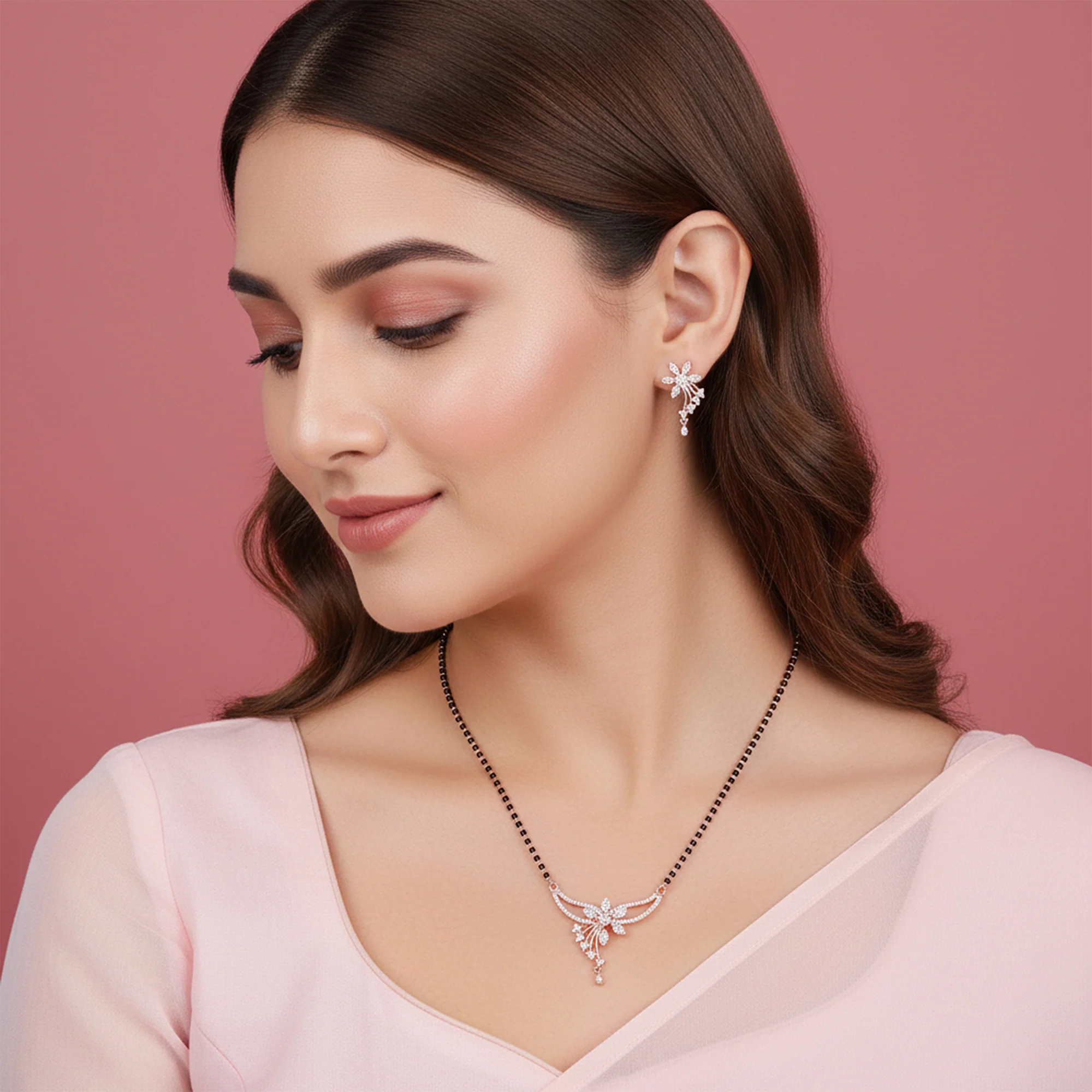 Rose Gold Floral Love Bond Mangalsutra Set - Image 2
