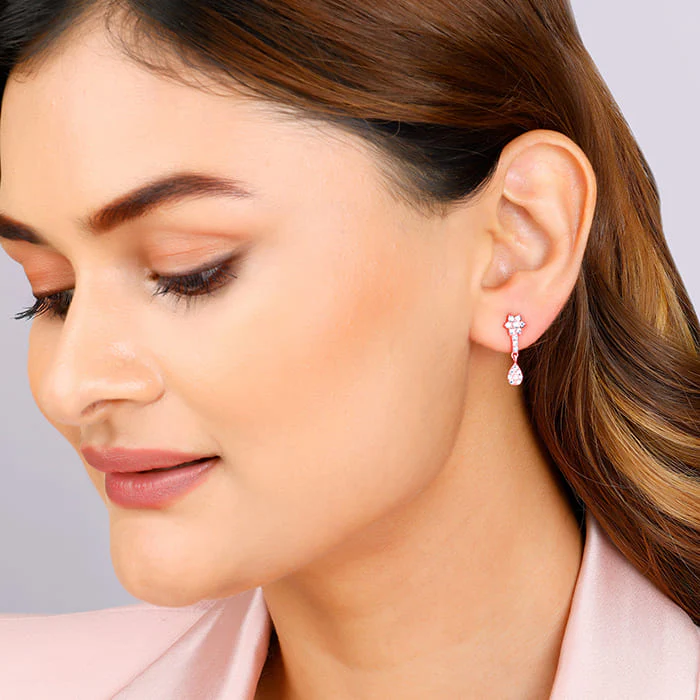 Rose Gold Floral Shine Earrings - Image 3
