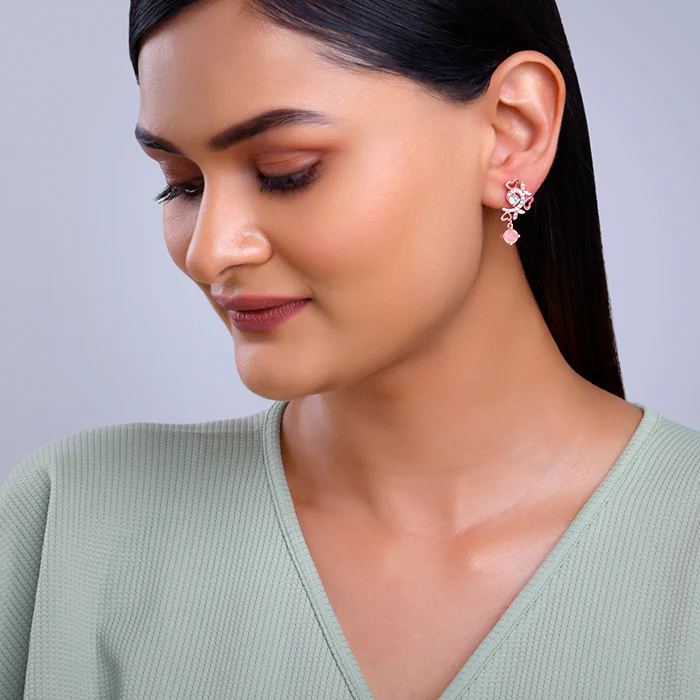 Rose Gold Floret Elegance Drop Earrings - Image 3