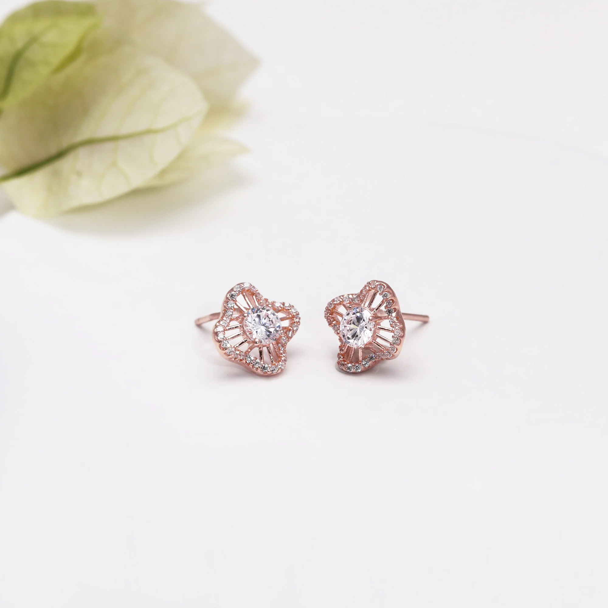 Rose Gold Flower Blossom Earrings - Image 3