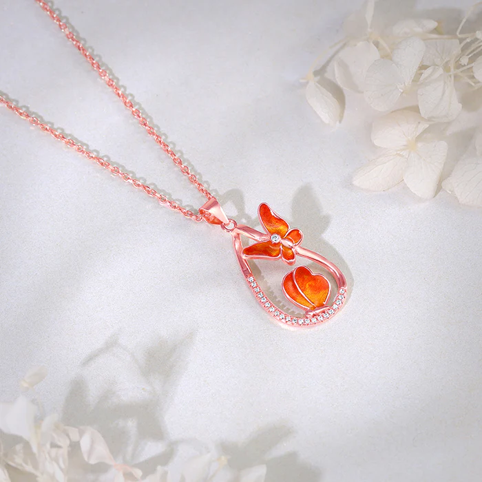 Rose Gold Flutterdrop Pendant With Link Chain - Image 2