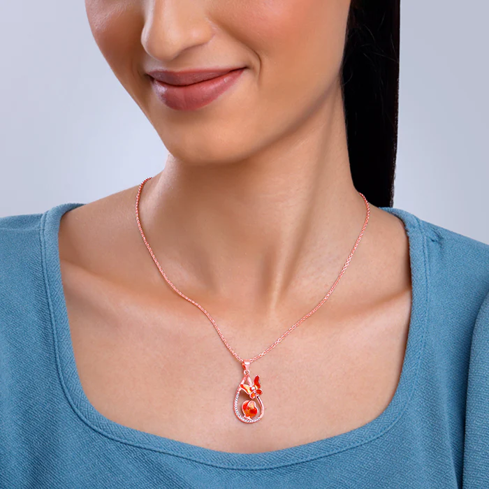Rose Gold Flutterdrop Pendant With Link Chain - Image 3