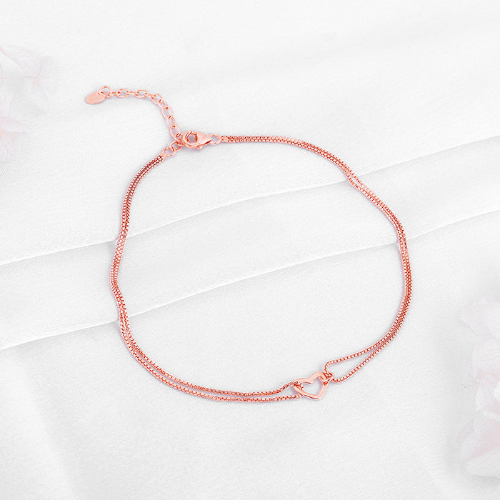 Rose Gold Follow Love Layered Anklet - Image 2