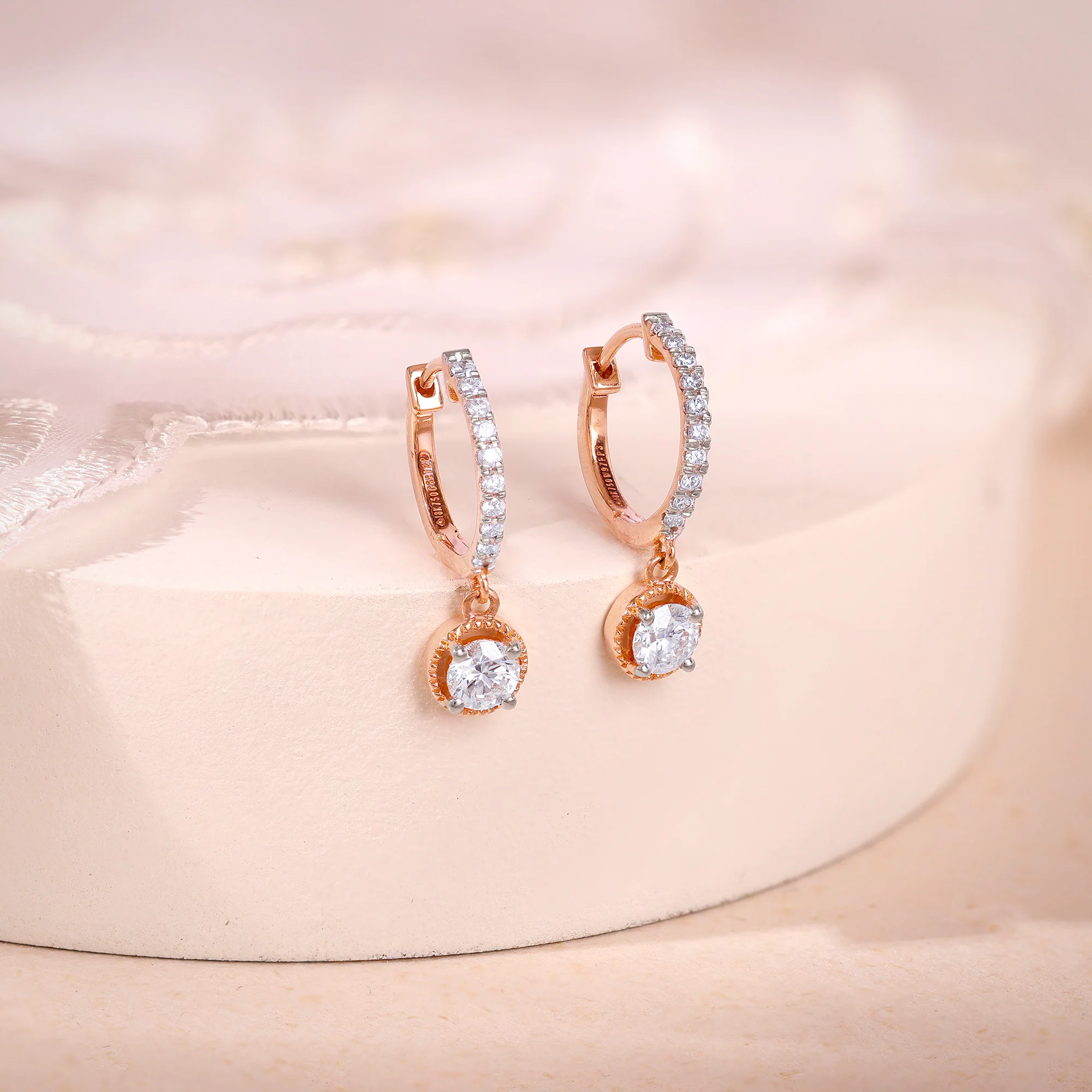 Rose Gold Glittering Solitaire Diamond Drop Earrings - Image 2