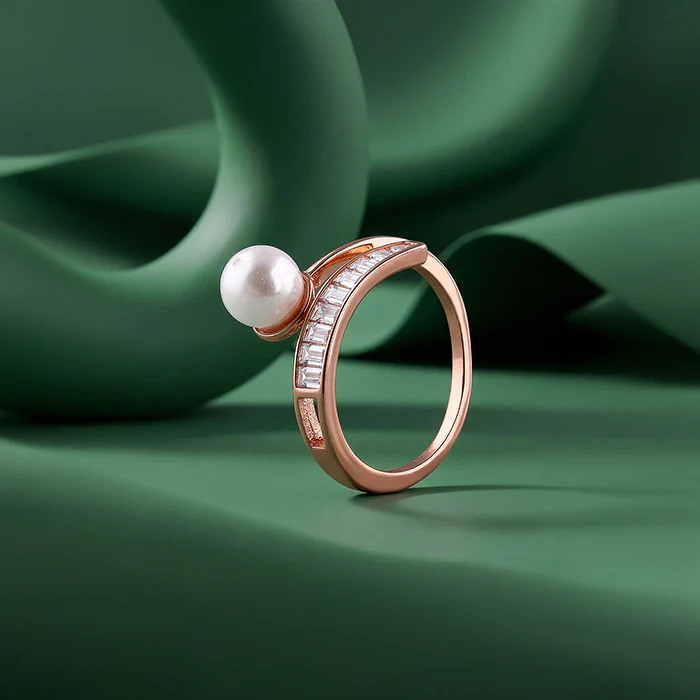 Rose Gold Grace Pearl Bypass Ring - Image 2
