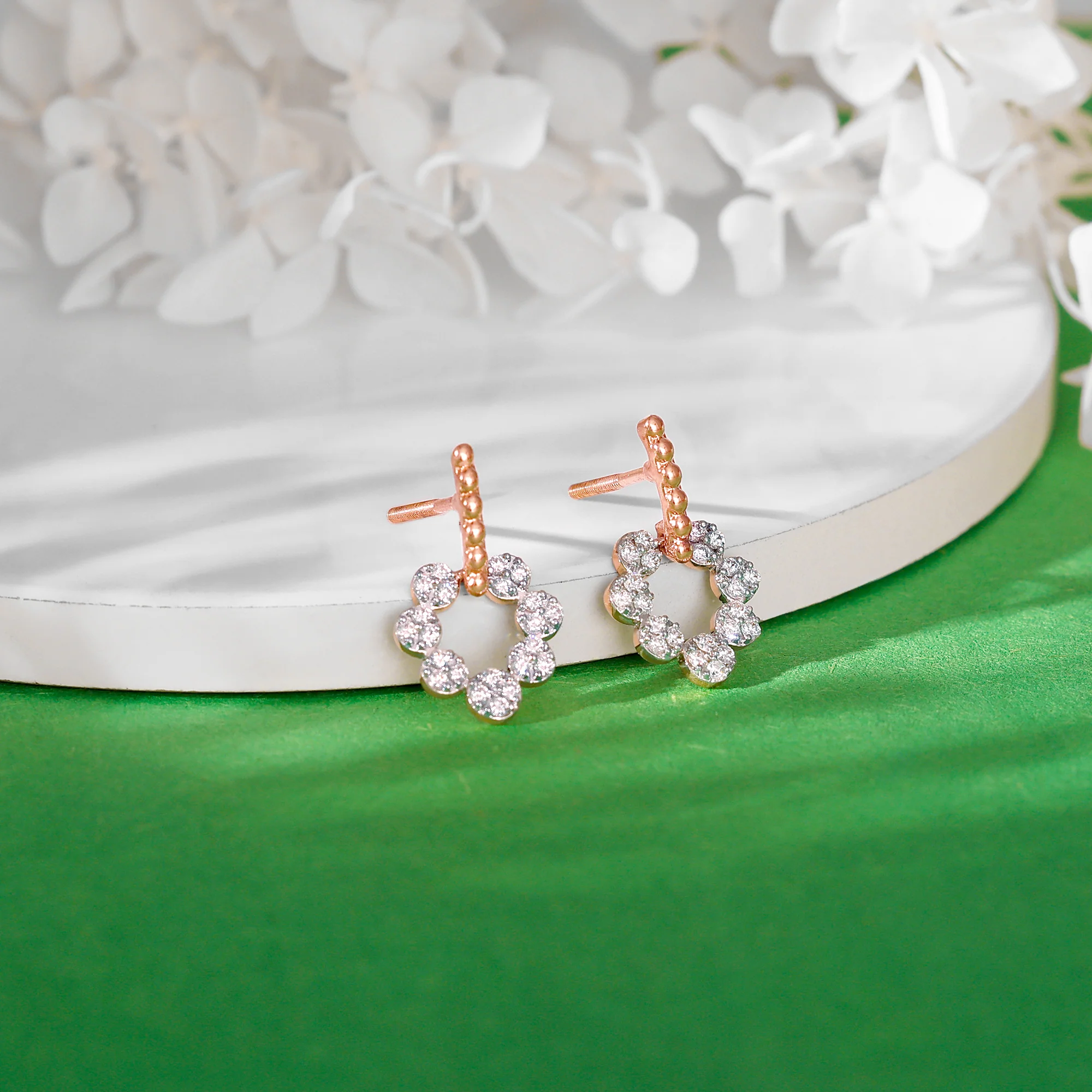 Rose Gold Halo Diamond Earrings - Image 2