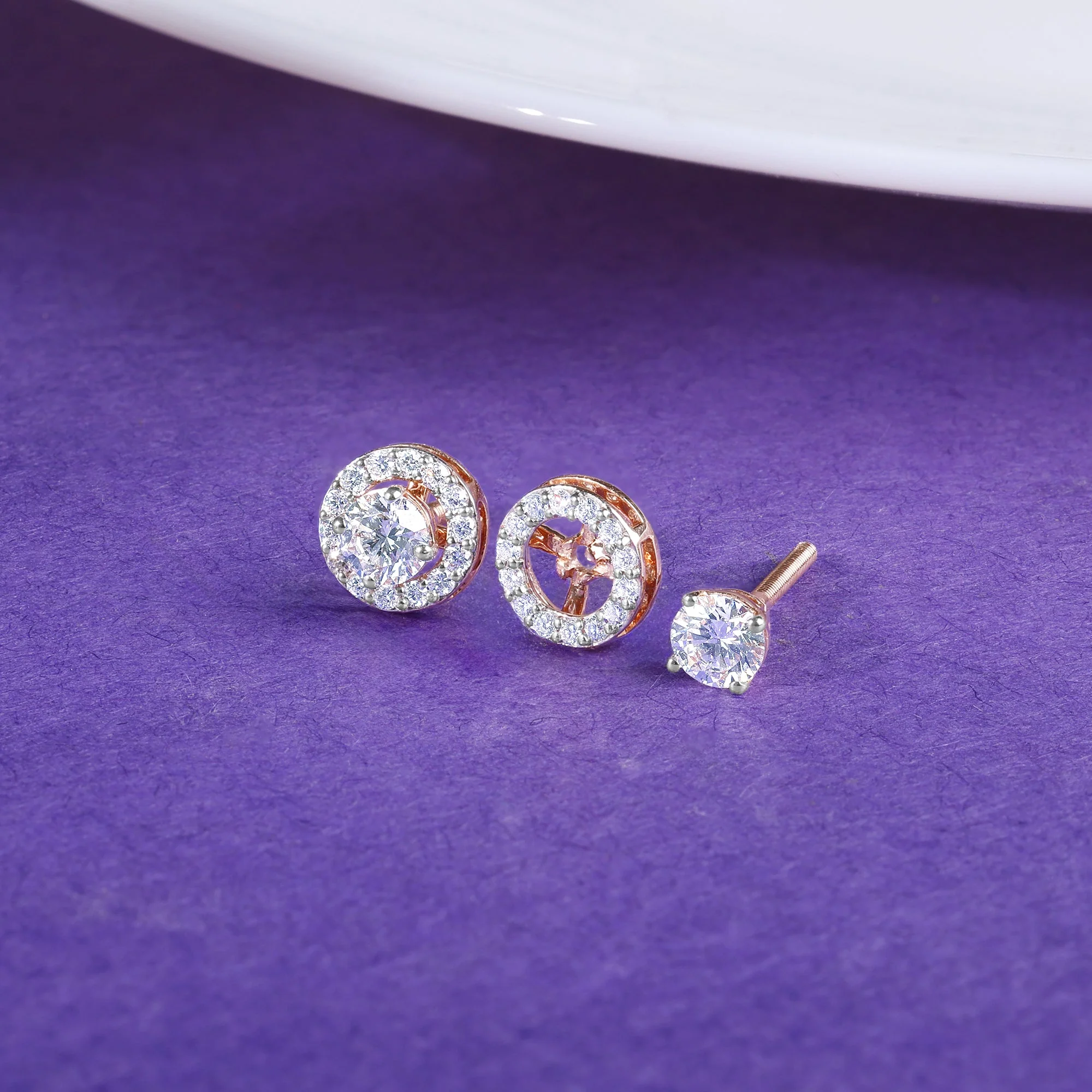 Rose Gold Halo Solitaire Lab Grown Diamond Studs - Image 2