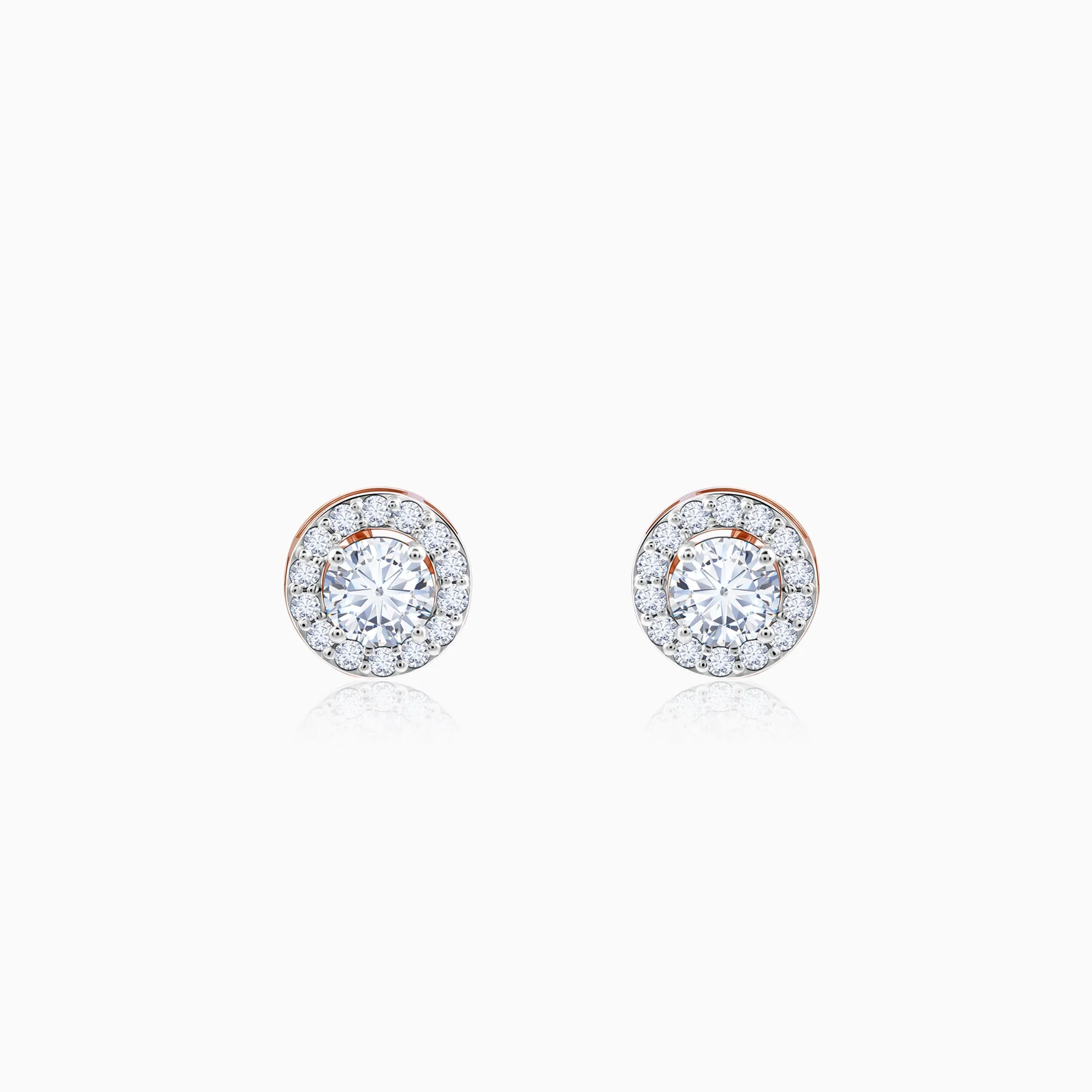 Rose Gold Halo Solitaire Lab Grown Diamond Studs - Image 3