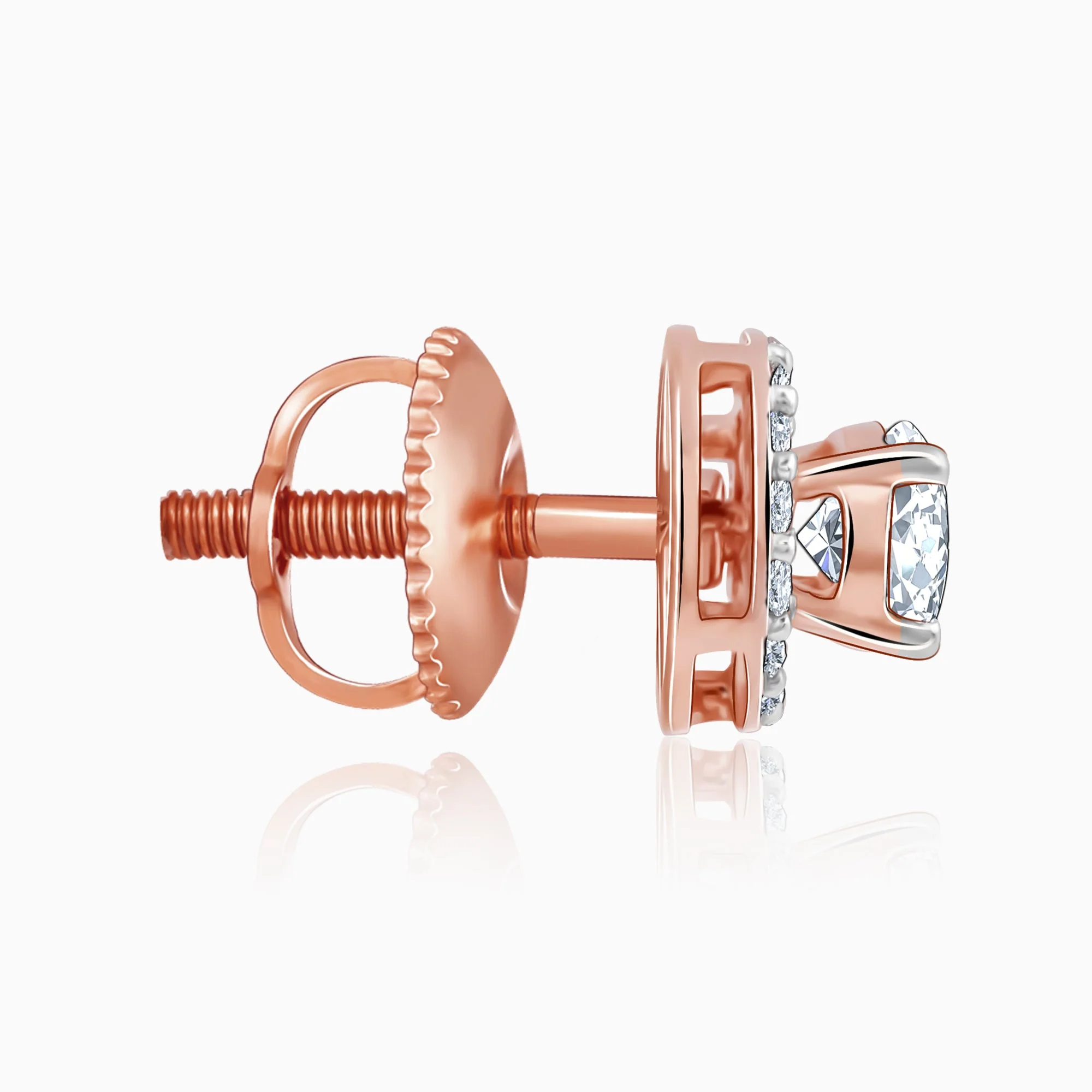 Rose Gold Halo Solitaire Lab Grown Diamond Studs - Image 7