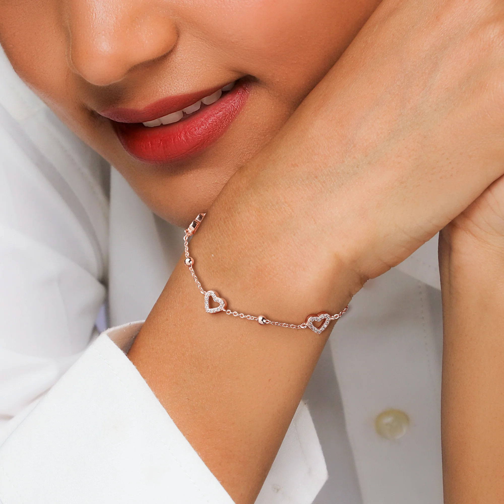 Rose Gold Halo Heart Bracelet - Image 3