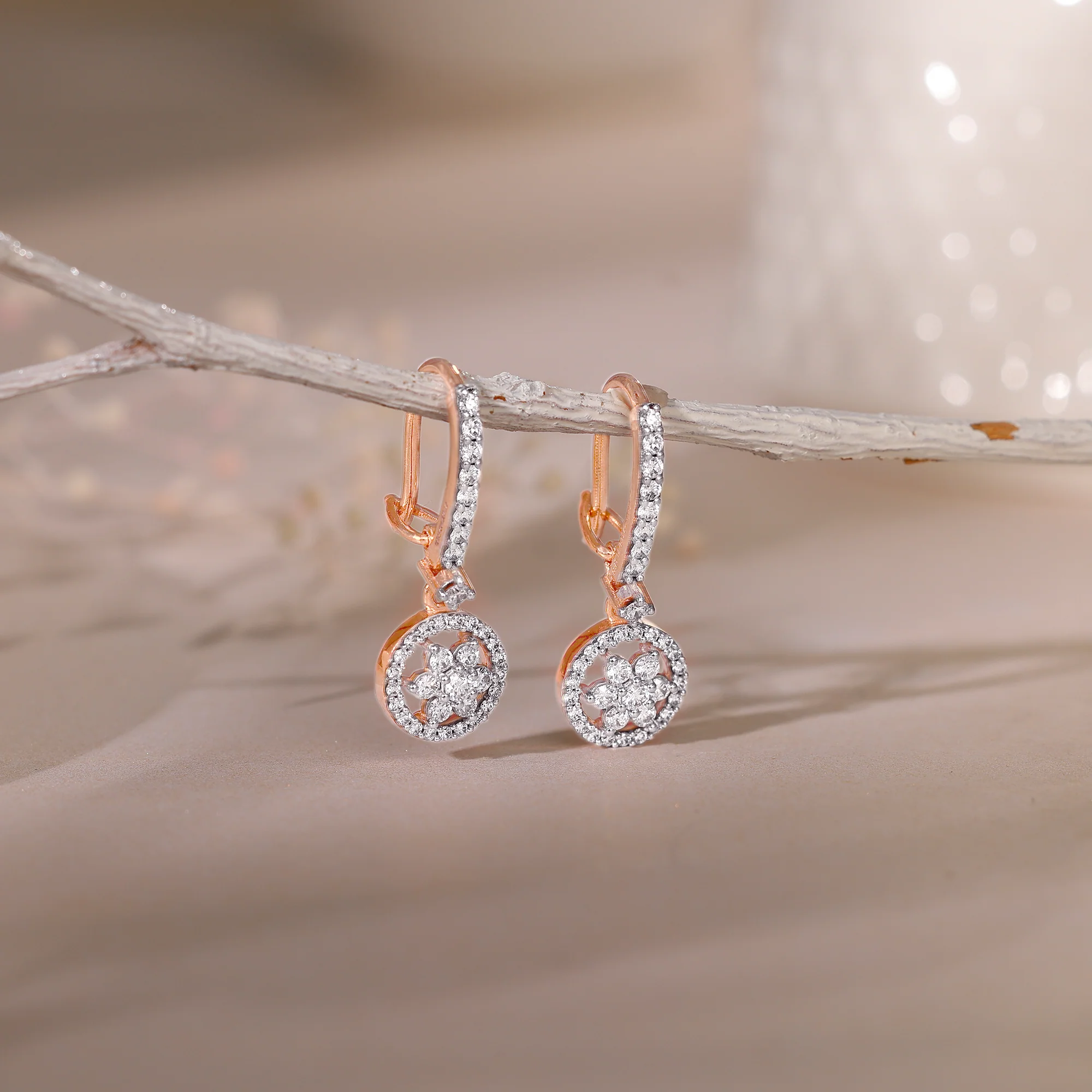 Rose Gold Harmony Solitaire Diamond Drop Earrings - Image 2