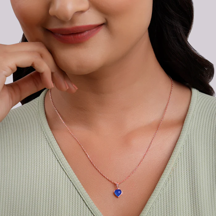 Rose Gold Heart Aquamarine Pendant with Link Chain - Image 3