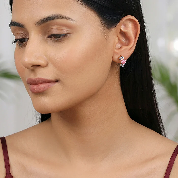 Rose Gold Heart Beat Earrings - Image 3