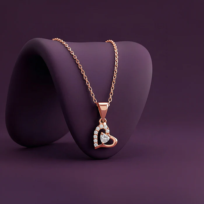 Rose Gold Heart Glow Pendant with Link Chain - Image 2