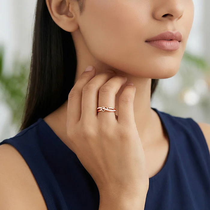 Rose Gold Heart Interlock Ring - Image 3