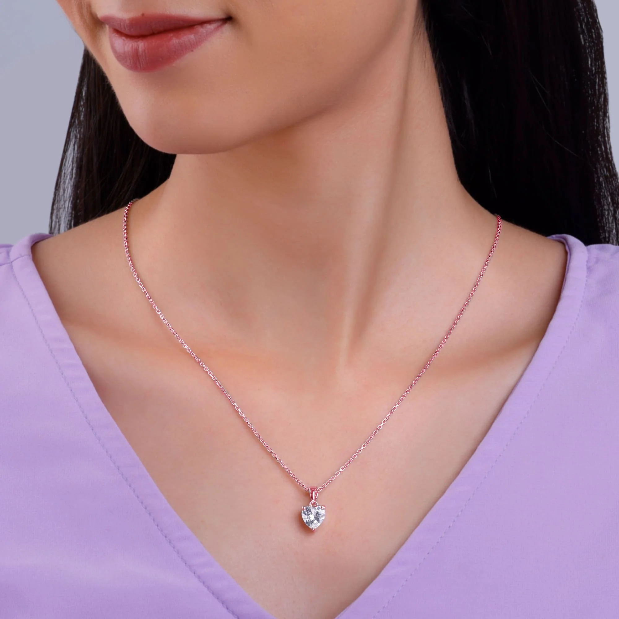 Rose Gold Solitaire Heart Pendant With Link Chain - Image 3