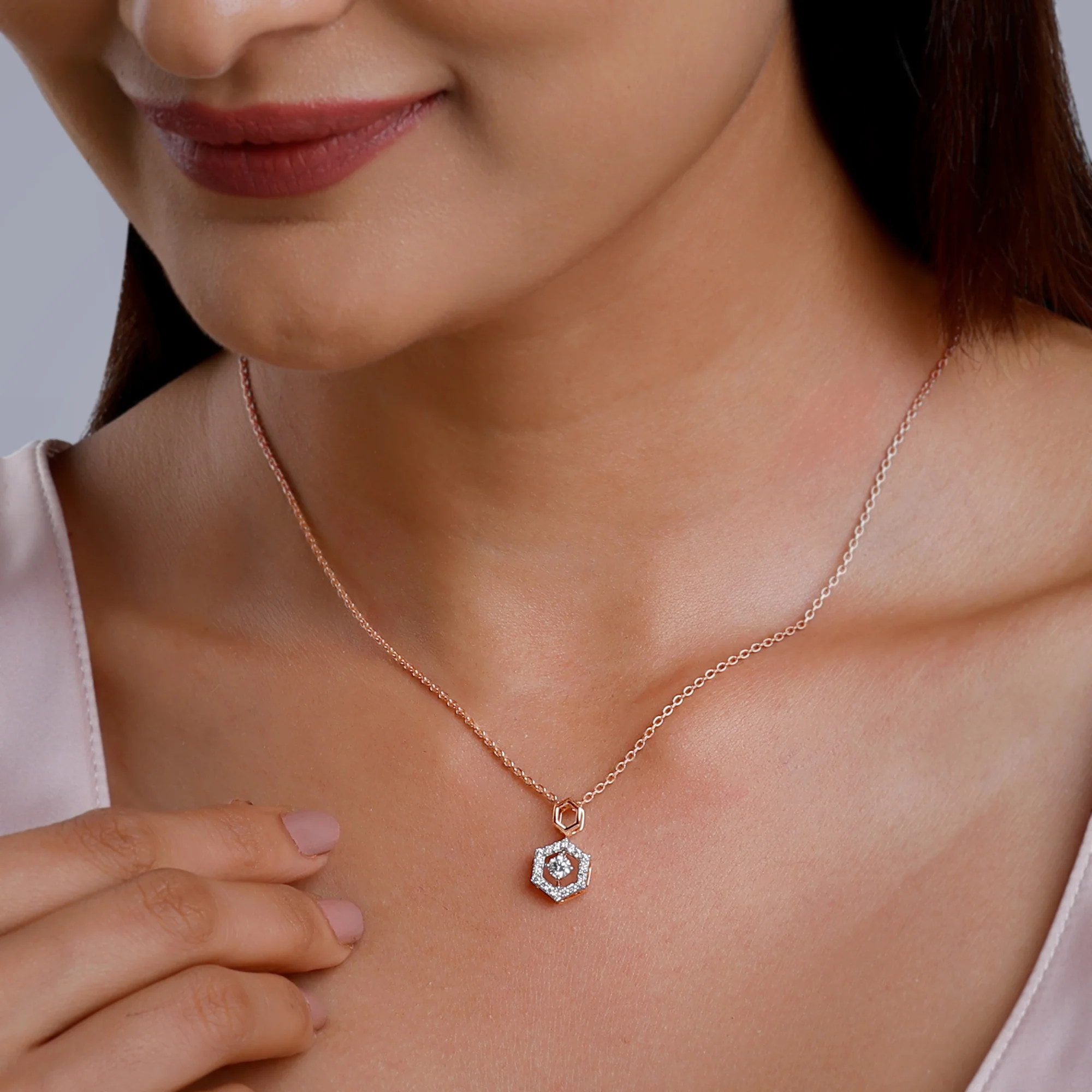 Rose Gold Hexagon Diamond Pendant - Image 3