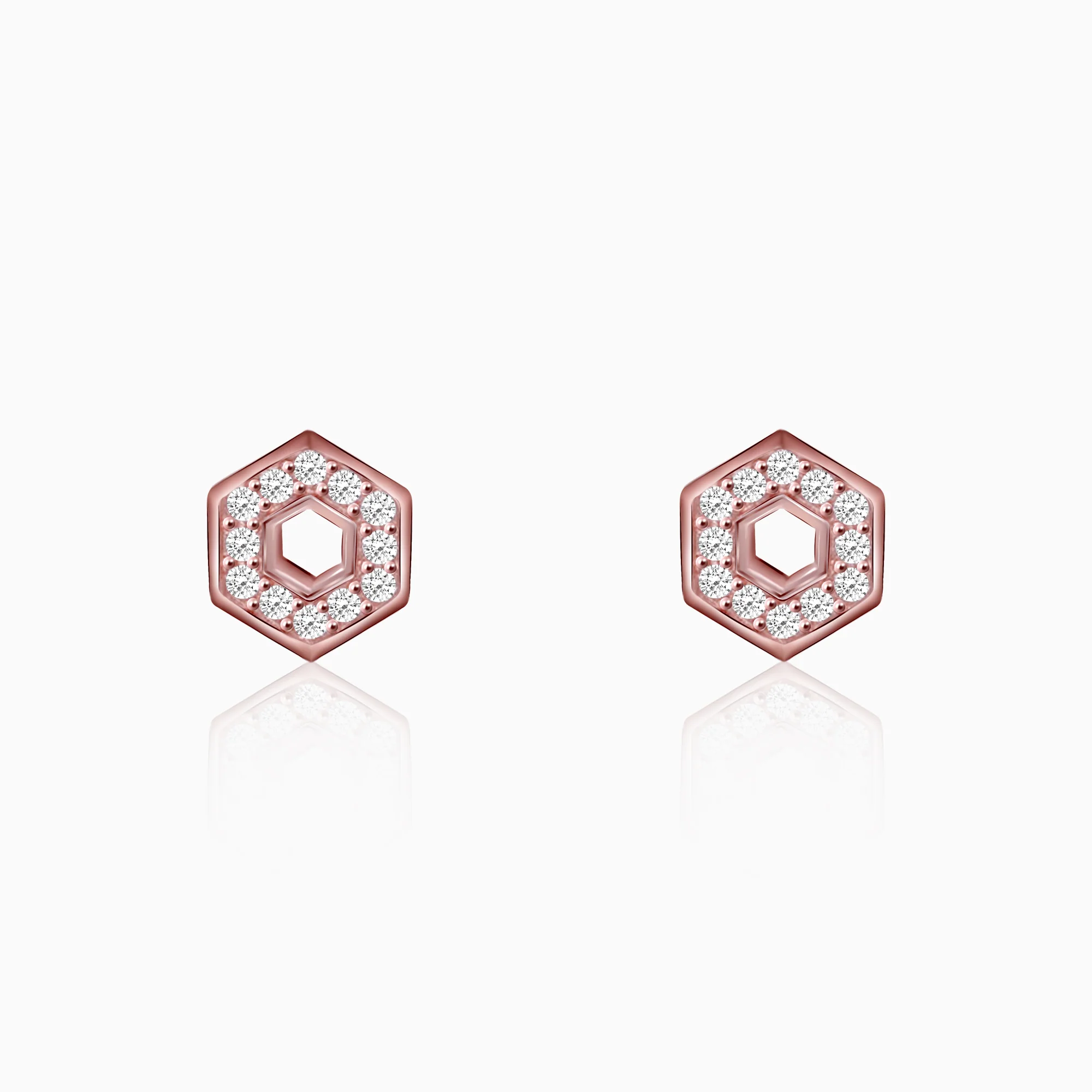 Rose Gold Hexagon Geometry Earrings - Image 2
