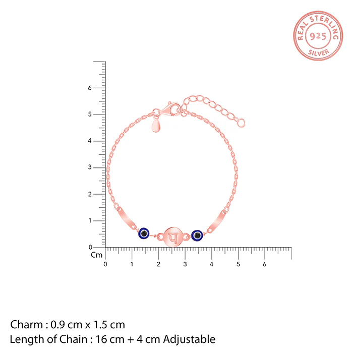 Rose Gold Hindi Initial Evil Eye Bracelet - Image 4
