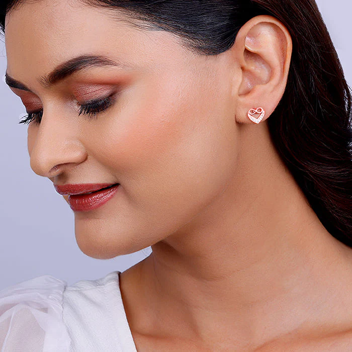Rose Gold Infinite Love In Heart Earrings - Image 3
