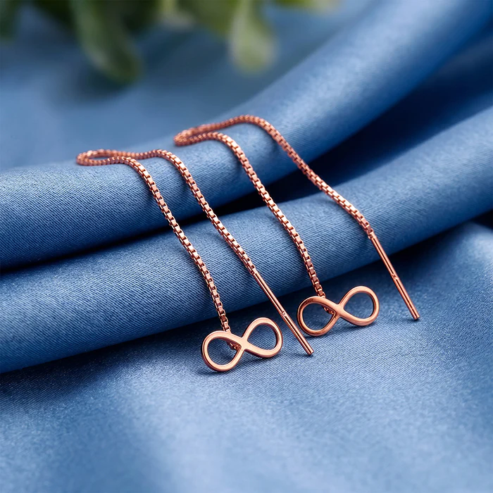 Rose Gold Infinite Threader Earrings - Image 2
