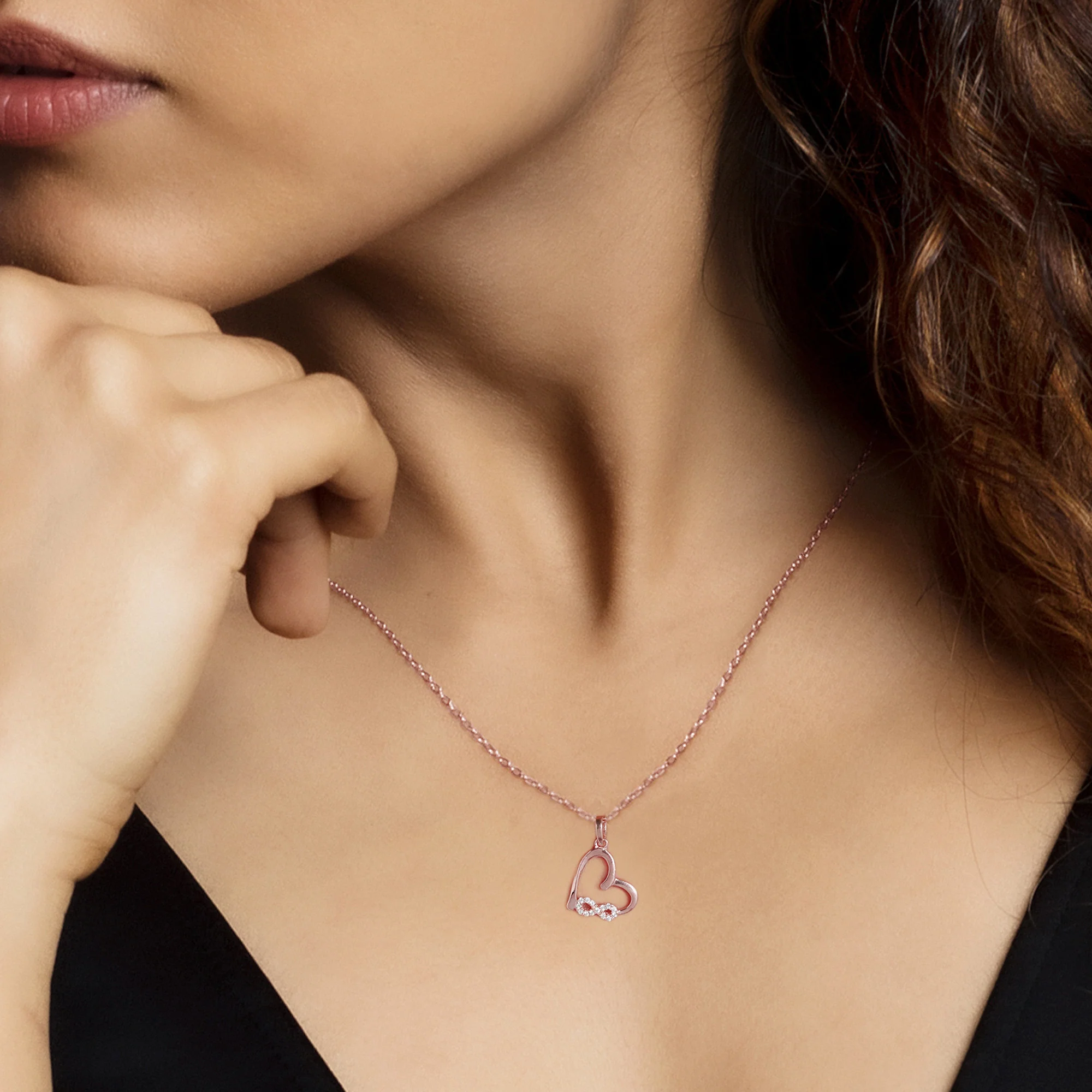 Rose Gold Infinity Heart Pendant with Link Chain - Image 3