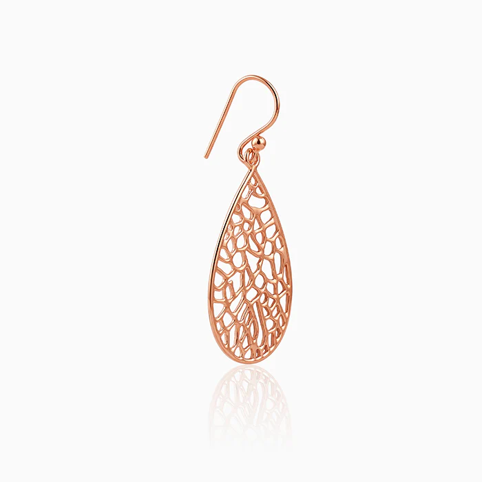 Rose Gold Lattice Teardrop Filigree Earrings - Image 4