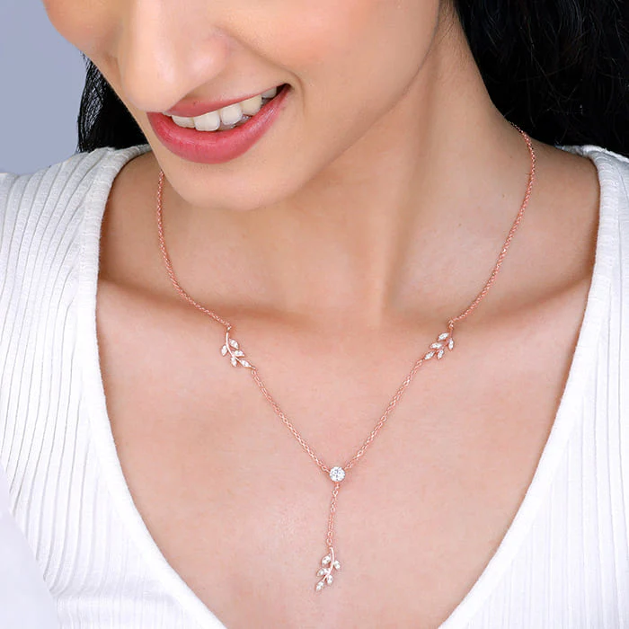 Rose Gold Leaf Lariat Necklace - Image 3