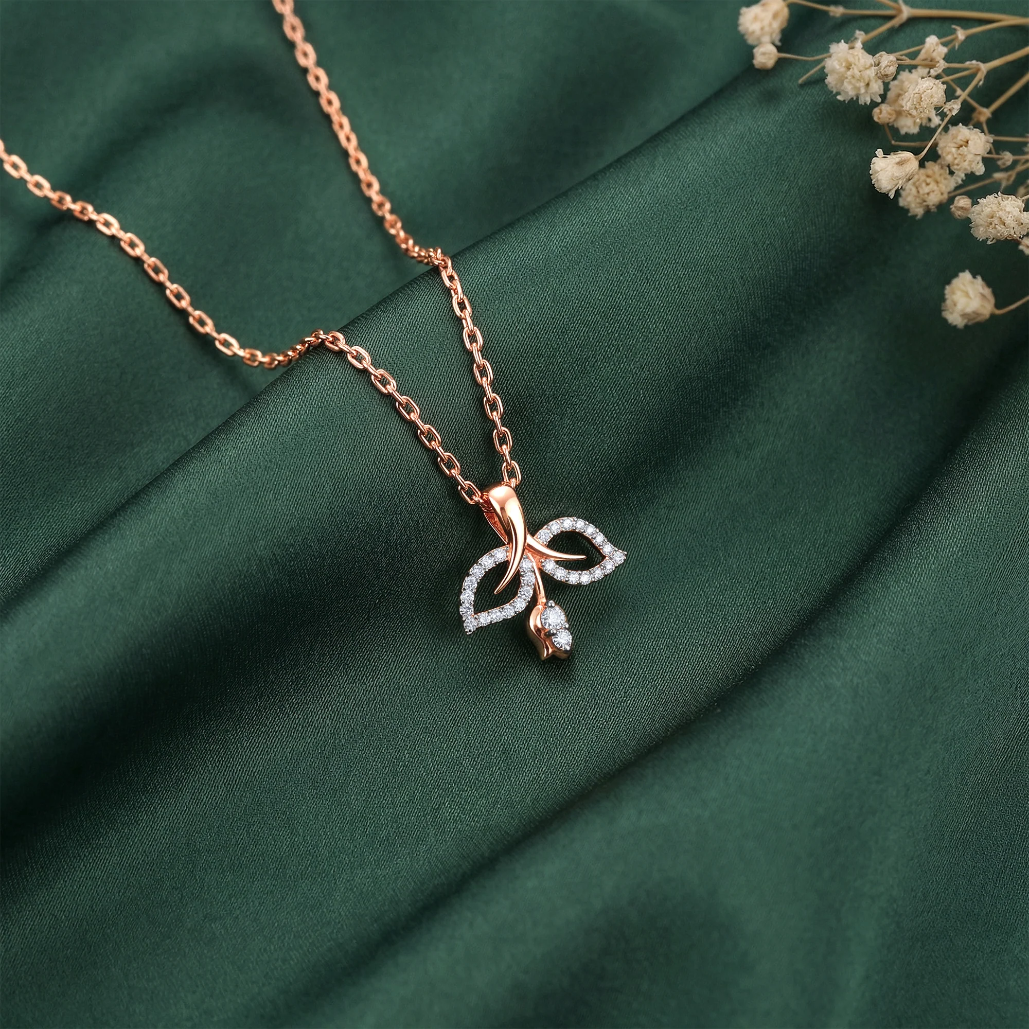 Rose Gold Leafline Rose Lab Grown Diamond Pendant - Image 2