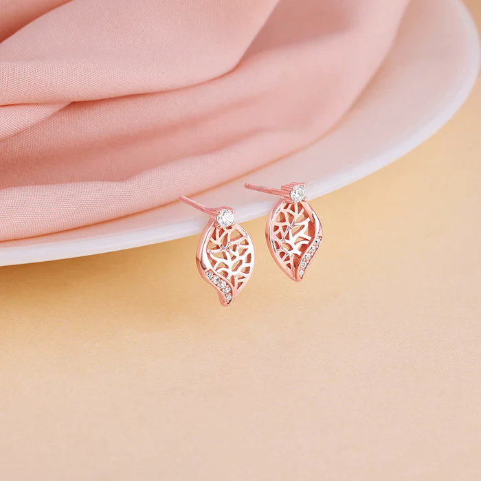 Rose Gold Leafy Filigree Earrings - Image 2