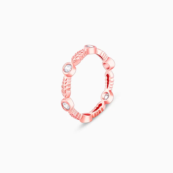 Rose Gold Leafy Zirconia Ring - Image 4