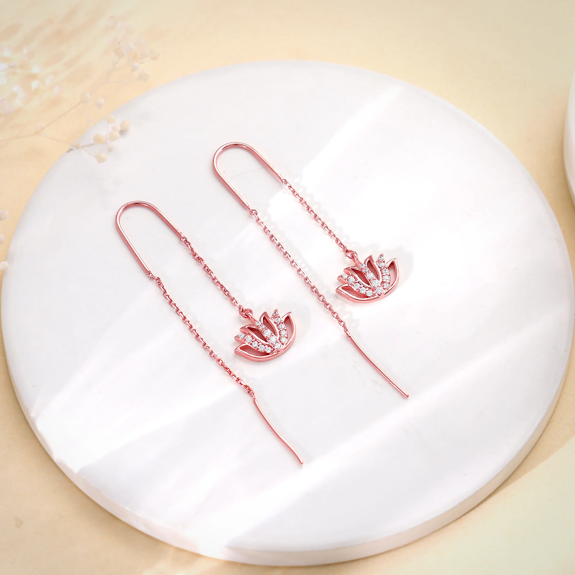 Rose Gold Lotus Sui Dhaga Earrings - Image 2