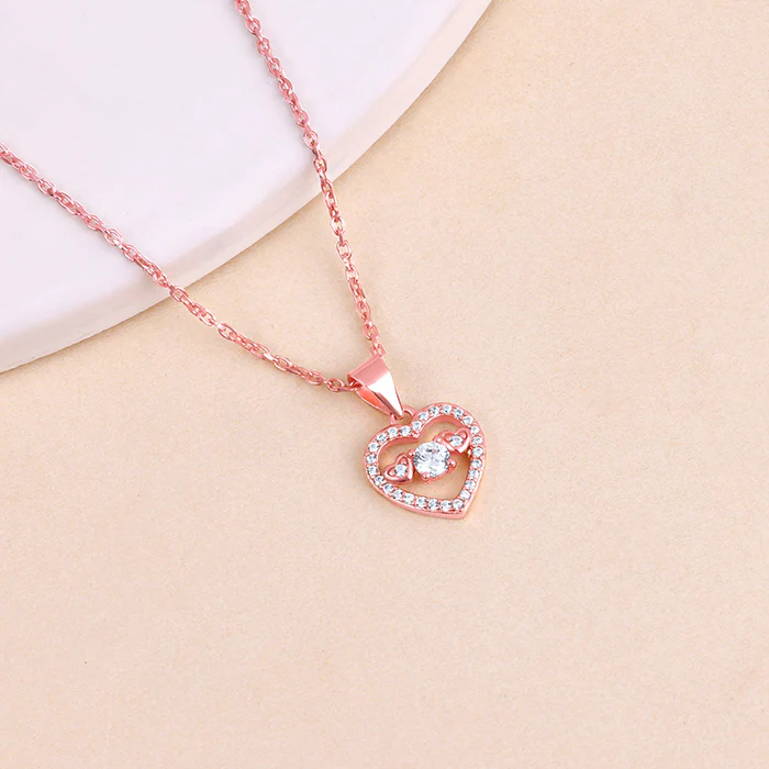 Anushka Sharma Rose Gold Love Heart Pendant with Link Chain - Image 2