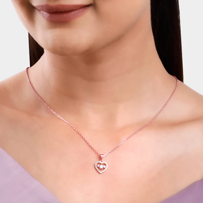 Anushka Sharma Rose Gold Love Heart Pendant with Link Chain - Image 3