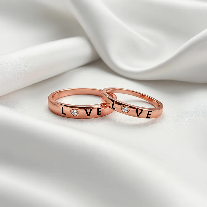 Rose Gold Love Letter Couple Rings - Image 2