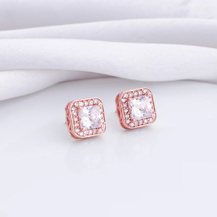 Rose Gold Love Square Earrings - Image 2