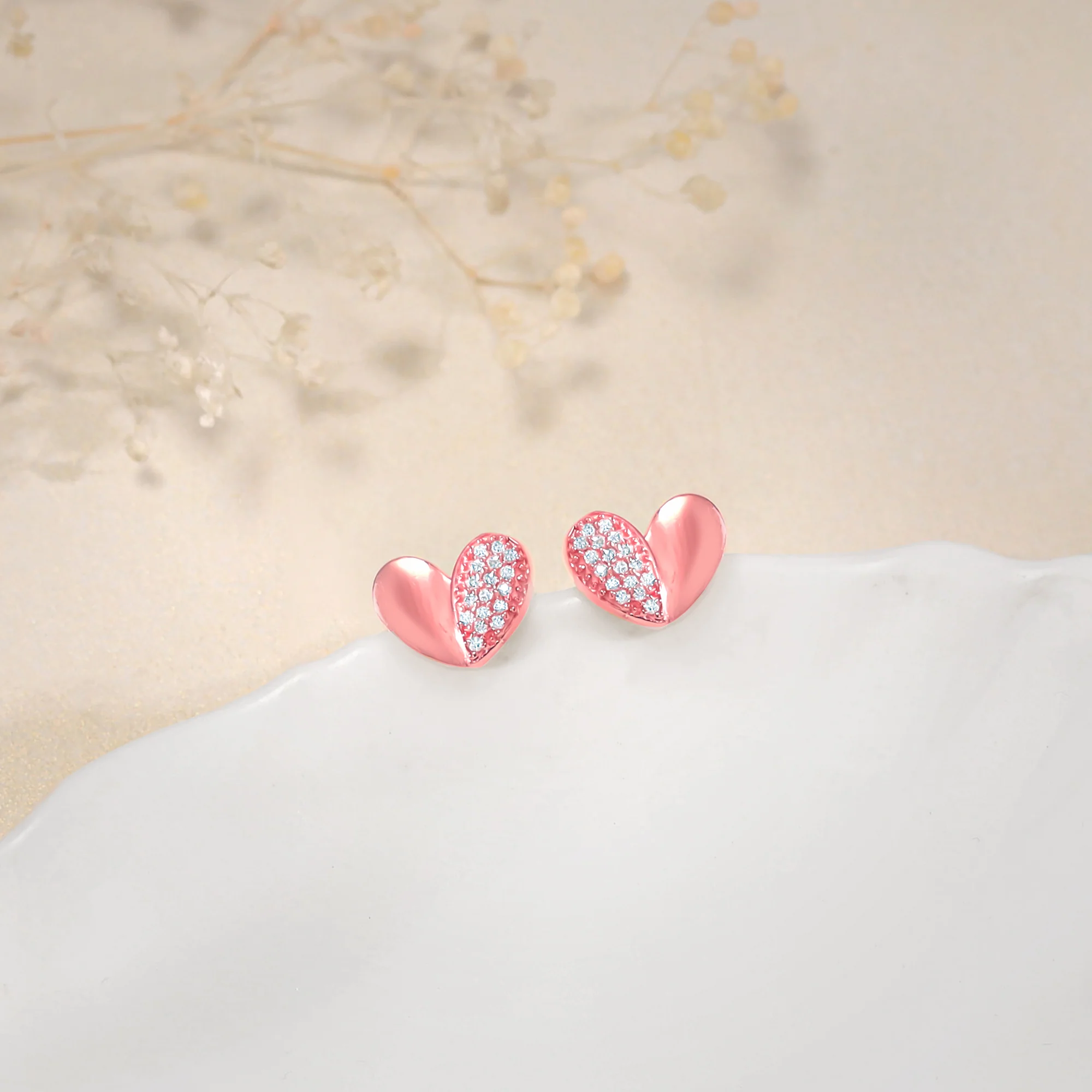 Rose Gold Made for Each Other Stud Earrings - Image 2