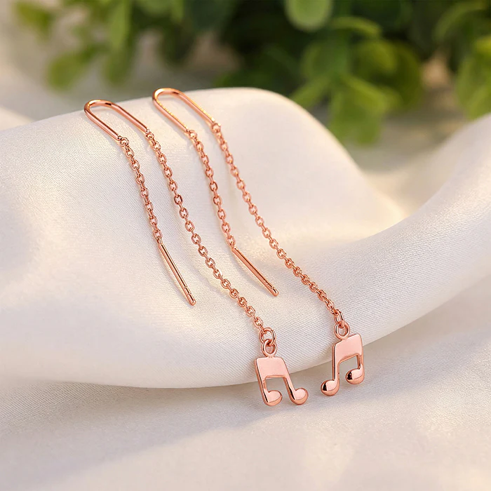Rose Gold Melody Drop Sui Dhaga Earrings - Image 2