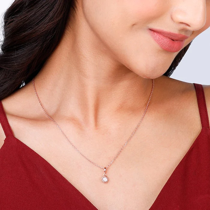 Rose Gold Minimal Zircon Pendant with Link Chain - Image 3