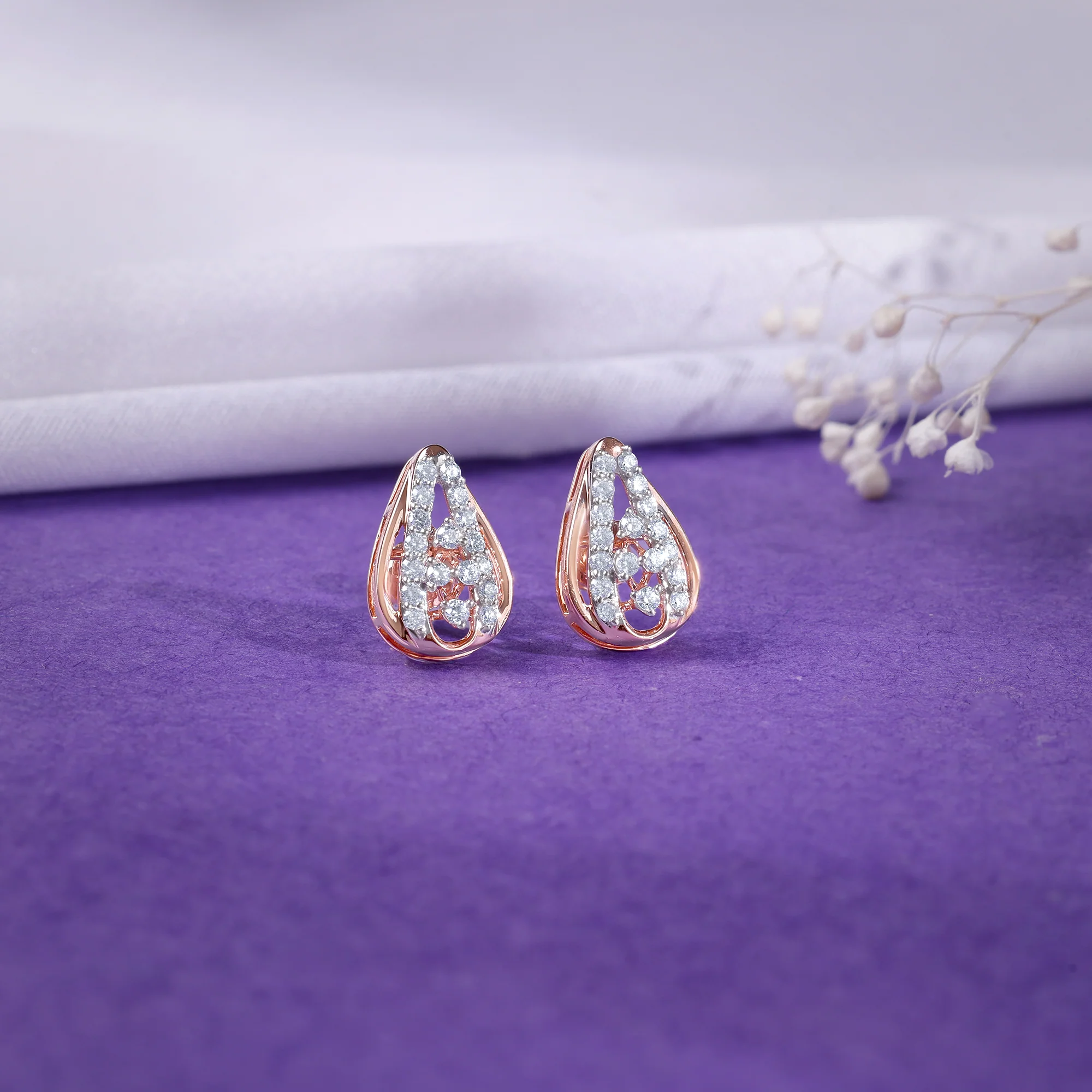 Rose Gold Modern Pear Lab Grown Diamond Earrings - Image 2